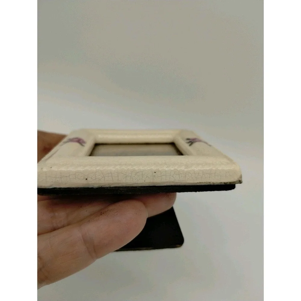 Miniature Porcelain Ceramic Photo Picture Frame Roses  Cottage Romantic Granny